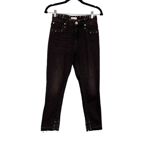 Sandro Women's Embellished Eyelets High Rise Denim Skinny Jeans Black Size 34 - Picture 1 of 12